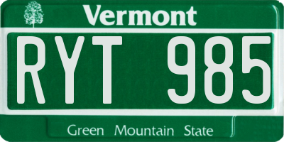 VT license plate RYT985
