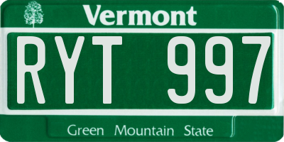 VT license plate RYT997