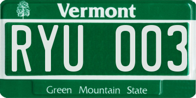 VT license plate RYU003