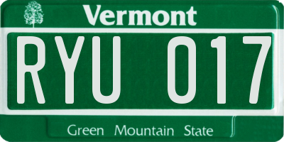 VT license plate RYU017