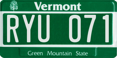 VT license plate RYU071