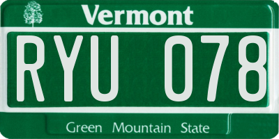 VT license plate RYU078