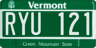 VT license plate RYU121