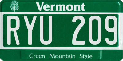 VT license plate RYU209