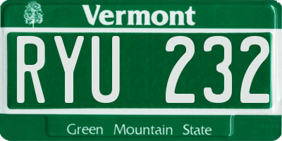 VT license plate RYU232
