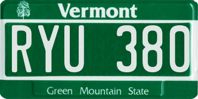 VT license plate RYU380