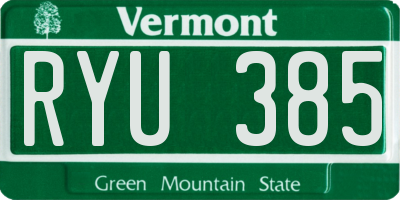 VT license plate RYU385