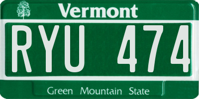 VT license plate RYU474