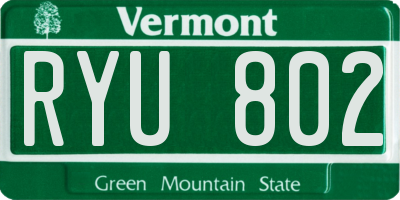 VT license plate RYU802