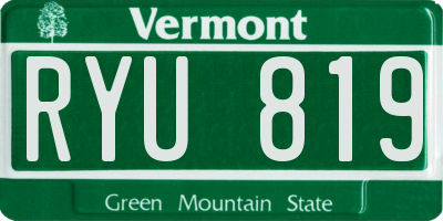 VT license plate RYU819