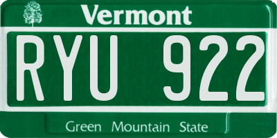 VT license plate RYU922