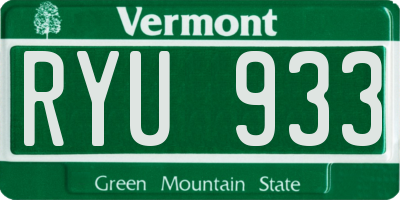 VT license plate RYU933