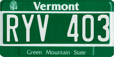 VT license plate RYV403