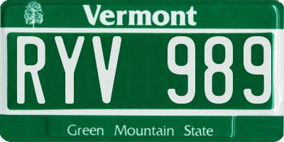 VT license plate RYV989