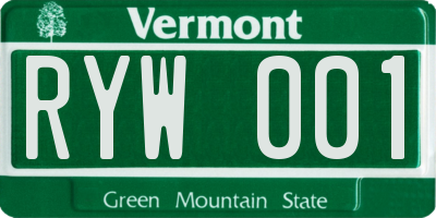 VT license plate RYW001