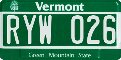 VT license plate RYW026