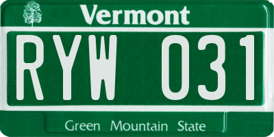 VT license plate RYW031