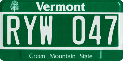 VT license plate RYW047