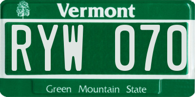 VT license plate RYW070