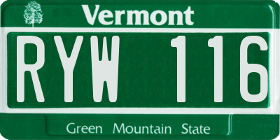 VT license plate RYW116