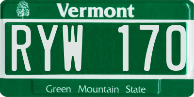 VT license plate RYW170