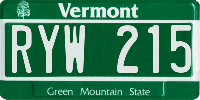 VT license plate RYW215