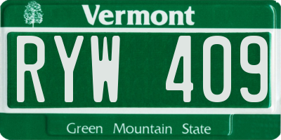 VT license plate RYW409
