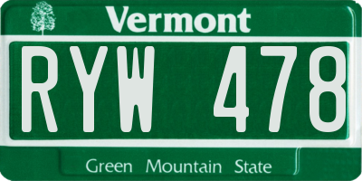 VT license plate RYW478