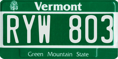 VT license plate RYW803