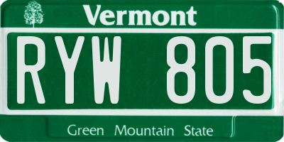 VT license plate RYW805