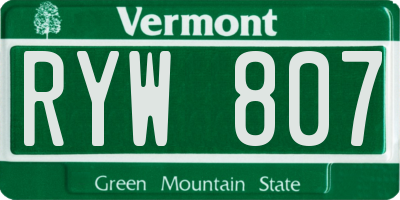 VT license plate RYW807