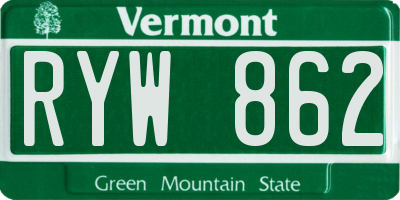 VT license plate RYW862