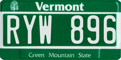 VT license plate RYW896