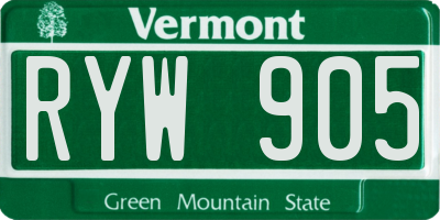 VT license plate RYW905