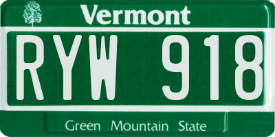 VT license plate RYW918