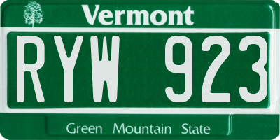 VT license plate RYW923