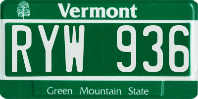 VT license plate RYW936