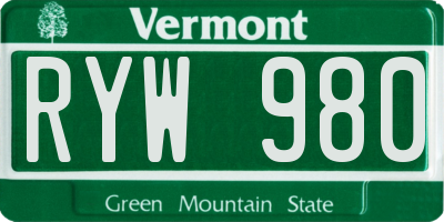 VT license plate RYW980