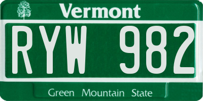 VT license plate RYW982