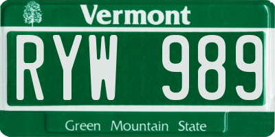 VT license plate RYW989