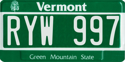 VT license plate RYW997