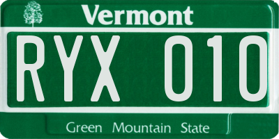 VT license plate RYX010