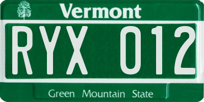 VT license plate RYX012