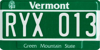 VT license plate RYX013