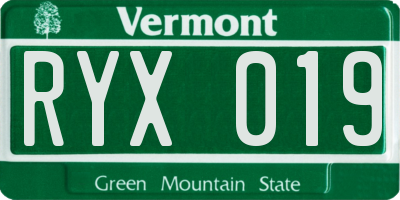 VT license plate RYX019