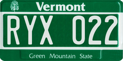 VT license plate RYX022