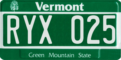VT license plate RYX025