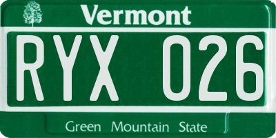 VT license plate RYX026