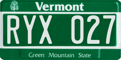 VT license plate RYX027