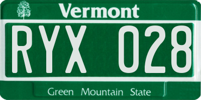 VT license plate RYX028